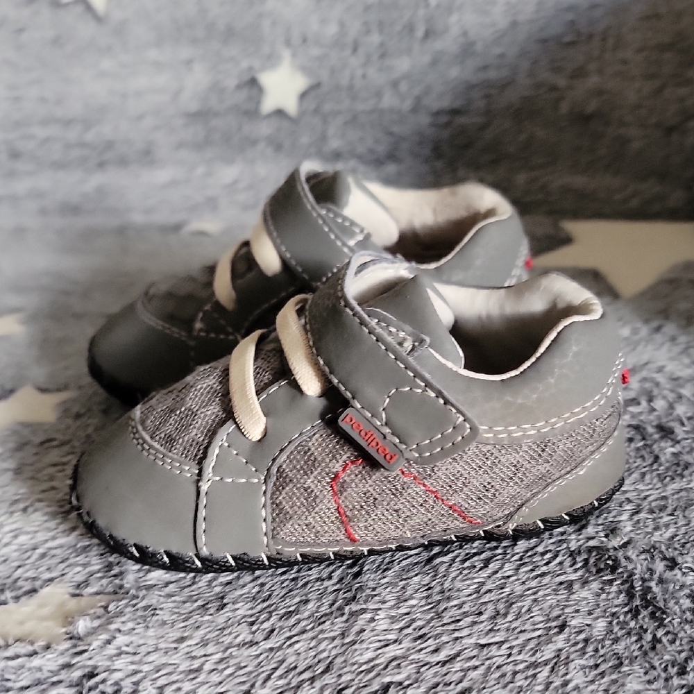 Pediped Gray Baby Walker Shoes with Velcro Closure